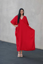 Load image into Gallery viewer, Red Caftan Dress, Plus Size Kaftan Dress, House Lounge Kaftan, Long Kaftan for women
