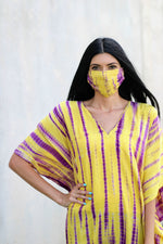 Load image into Gallery viewer, Hand-Dyed Tie-Dye Women's Kaftan Dress with Pockets – Yellow &amp; Purple Maxi Dress
