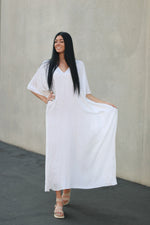 Load image into Gallery viewer, White Kaftan Dress, Plus Size Kaftan Dress, Cotton Caftan for women, Maternity Dress
