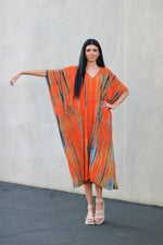 Load image into Gallery viewer, Tie Dyed Kaftan Dress, Plus Size Caftan, Orange Tie Dyed Kaftan Dress, Loose Maternity Dress
