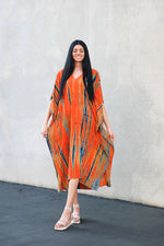 Load image into Gallery viewer, Tie Dyed Kaftan Dress, Plus Size Caftan, Orange Tie Dyed Kaftan Dress, Loose Maternity Dress
