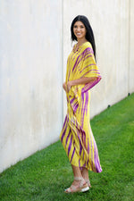 Load image into Gallery viewer, Hand-Dyed Tie-Dye Women's Kaftan Dress with Pockets – Yellow &amp; Purple Maxi Dress
