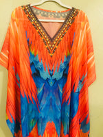 Load image into Gallery viewer, Tribal Kaftan Dress, Feather Caftan Dress, Plus Size Kaftan For Women, Boho Maxi Dress
