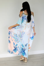 Load image into Gallery viewer, Cold Shoulder Kaftan Dress, Floral Maxi Dress, Loose Long Kaftan, Tropical Dress
