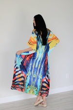 Load image into Gallery viewer, Watercolor Caftan Dress, Plus Size Kaftan Dress, Tribal Maxi Dress, House Lounge Kaftan
