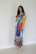 Load image into Gallery viewer, Watercolor Caftan Dress, Plus Size Kaftan Dress, Tribal Maxi Dress, House Lounge Kaftan

