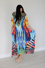 Load image into Gallery viewer, Watercolor Caftan Dress, Plus Size Kaftan Dress, Tribal Maxi Dress, House Lounge Kaftan
