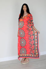 Load image into Gallery viewer, Mexican Kaftan Dress, Summer Caftan For Women, Loose Maxi Dress, Silk Abaya Dress
