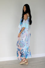 Load image into Gallery viewer, Cold Shoulder Kaftan Dress, Floral Maxi Dress, Loose Long Kaftan, Tropical Dress
