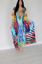 Load image into Gallery viewer, Watercolor Caftan Dress, Plus Size Kaftan Dress, Tribal Maxi Dress, House Lounge Kaftan
