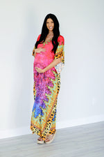 Load image into Gallery viewer, Tropical Caftan Dress in pink
