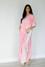 Load image into Gallery viewer, Pink Kaftan Dress, Hand Tie Dyed Kaftan, Plus Size Caftan Dress, Pink Abaya Dress
